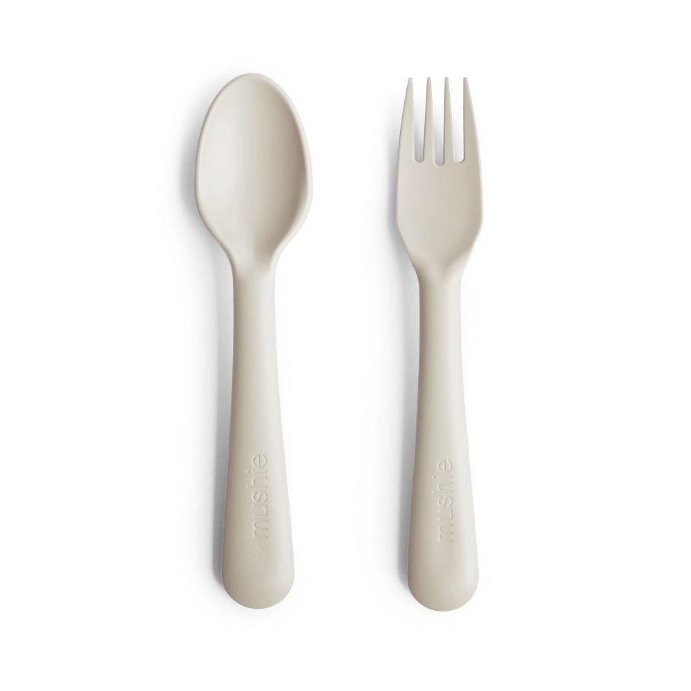 Mushie Fork & Spoon Set (Ivory)-Feeding-Mushie-028660 IV-babyandme.ca