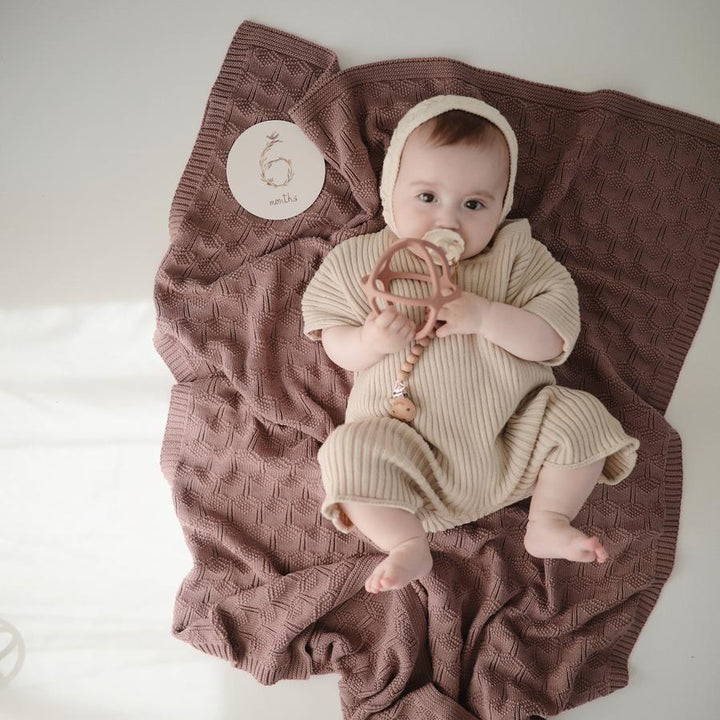 Mushie Knitted Honeycomb Baby Blanket (Desert Rose)-Nursery-Mushie-030469 DR-babyandme.ca