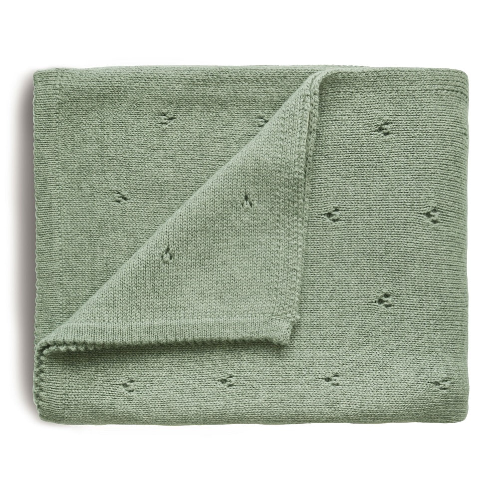Mushie Knitted Pointelle Baby Blanket (Sage Melange)-Nursery-Mushie-030468 SM-babyandme.ca