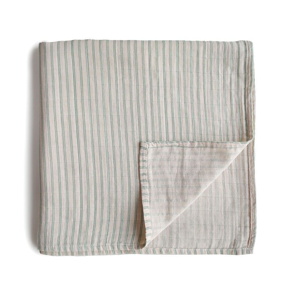 Mushie Organic Cotton Swaddle Blanket (Sage Stripe)-Nursery-Mushie-028651 SS-babyandme.ca