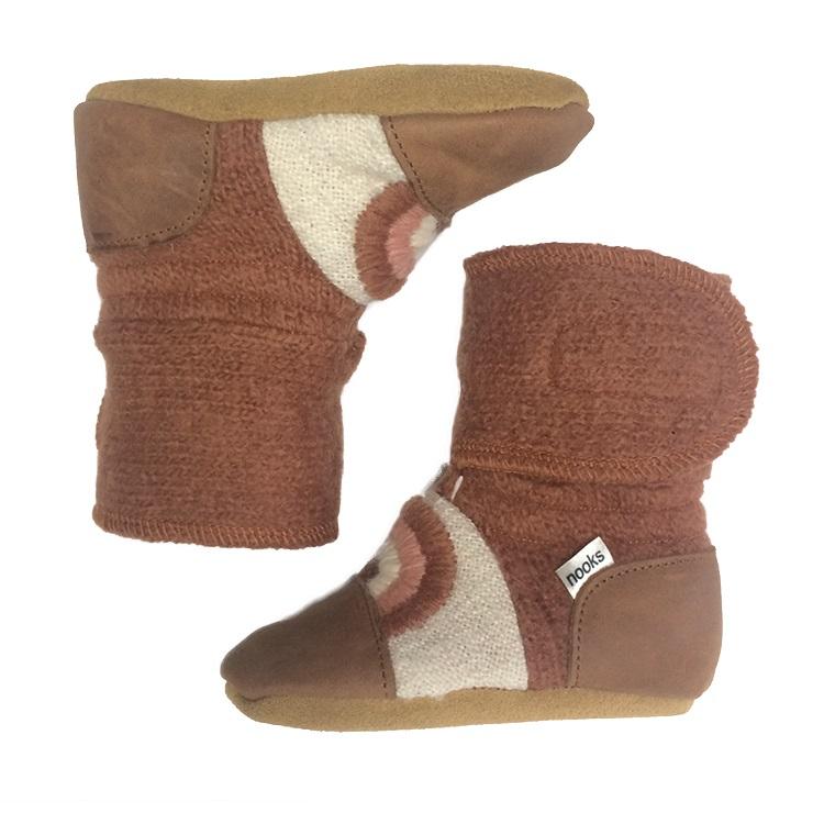 Nooks Design Embroidered Felted Wool Booties (Clay)-Apparel-Nooks Design--babyandme.ca