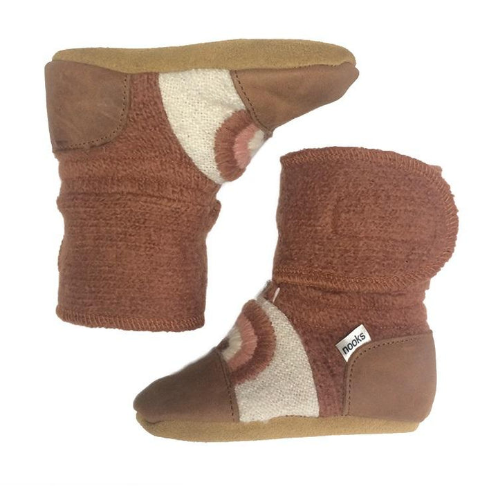 Nooks Design Embroidered Felted Wool Booties (Clay)-Apparel-Nooks Design--babyandme.ca