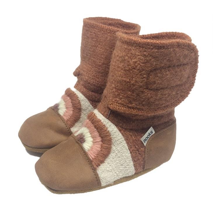 Nooks Design Embroidered Felted Wool Booties (Clay)-Apparel-Nooks Design--babyandme.ca