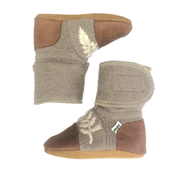 Nooks Design Embroidered Felted Wool Booties (Dove)-Apparel-Nooks Design--babyandme.ca