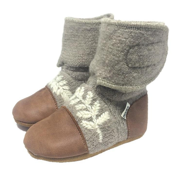 Nooks Design Embroidered Felted Wool Booties (Dove)-Apparel-Nooks Design--babyandme.ca