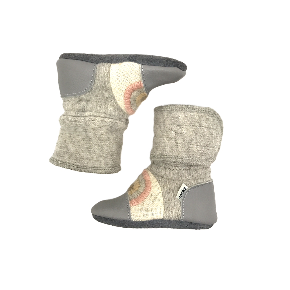 Nooks Design Embroidered Felted Wool Booties (Rainbow Moon)-Apparel-Nooks Design--babyandme.ca