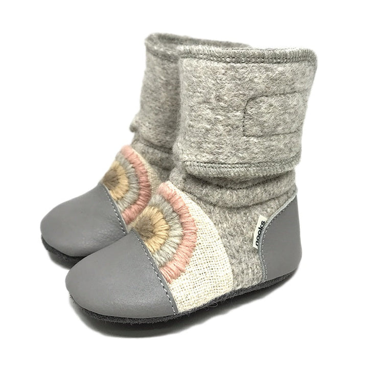 Nooks Design Embroidered Felted Wool Booties (Rainbow Moon)-Apparel-Nooks Design--babyandme.ca
