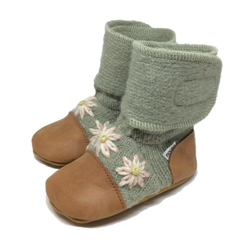 Nooks Design Embroidered Felted Wool Booties (Sage 2)-Apparel-Nooks Design--babyandme.ca