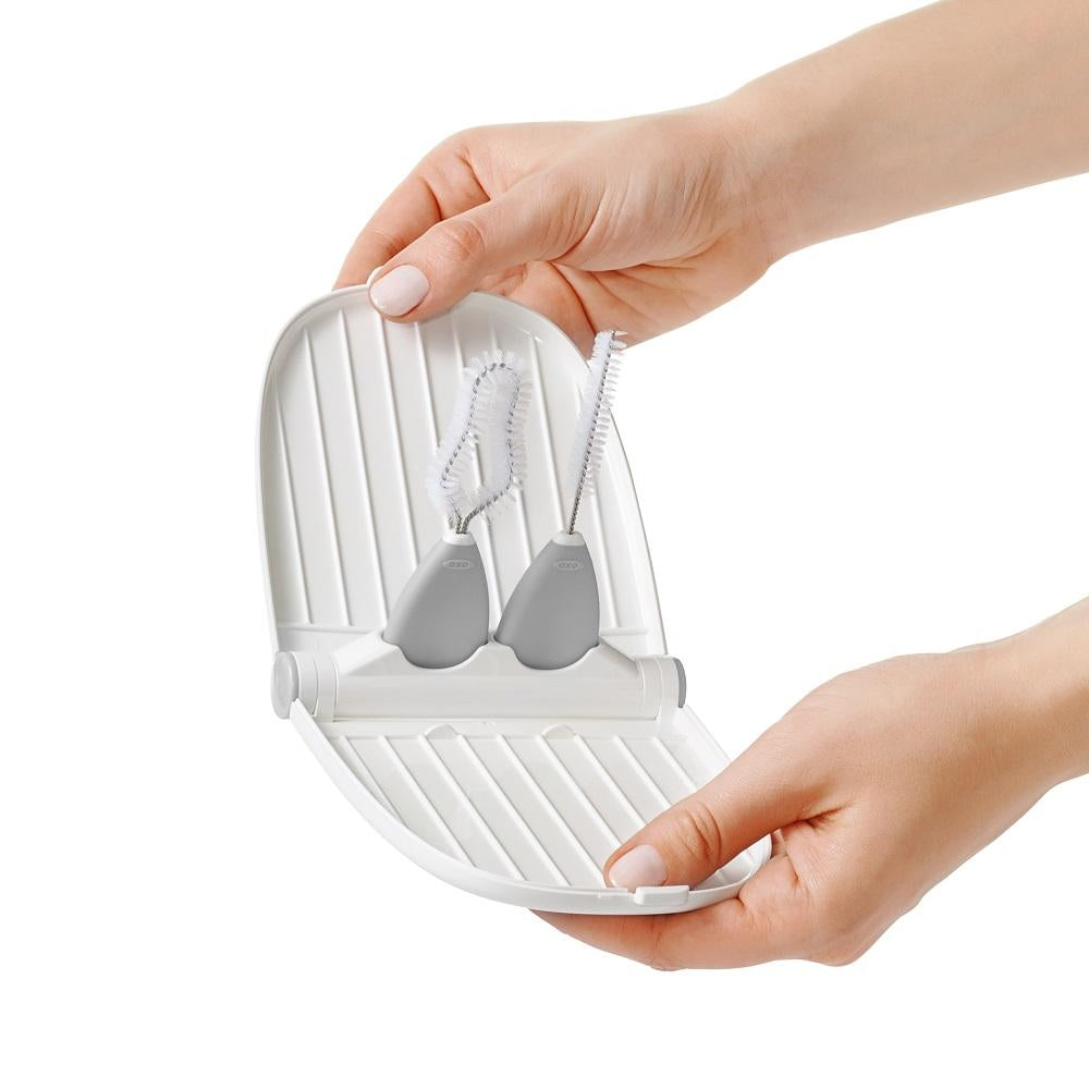 Oxo Tot Breast Pump Parts Drying Rack with Detail Brushes (Grey)-Feeding-OXO Tot-Grey-011098 GY-babyandme.ca