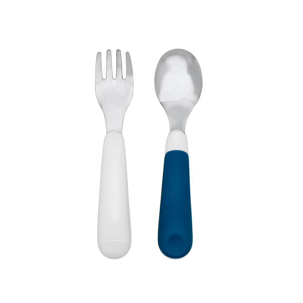 Oxo Tot On-the-Go Fork and Spoon Set (Tot Navy)-Feeding-OXO Tot-023106 NY-babyandme.ca