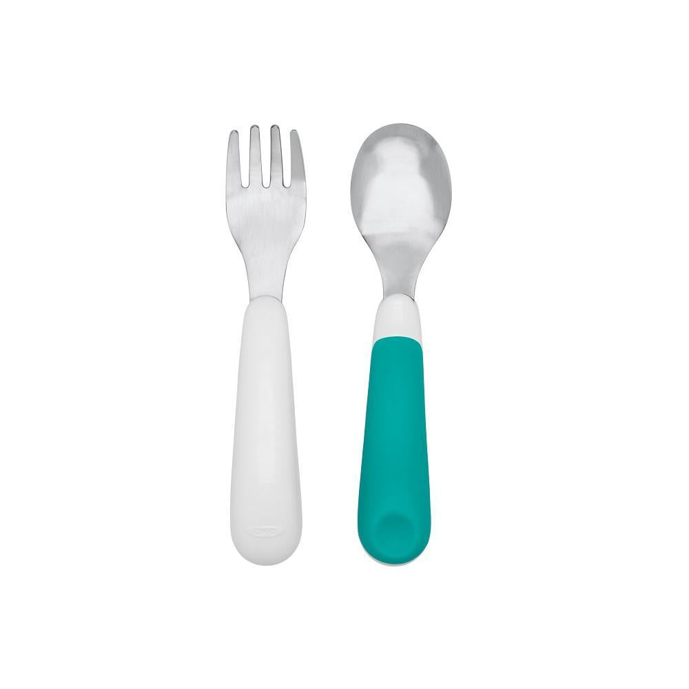 Oxo Tot On-the-Go Fork and Spoon Set (Turquoise)-Feeding-OXO Tot-023106 TL-babyandme.ca