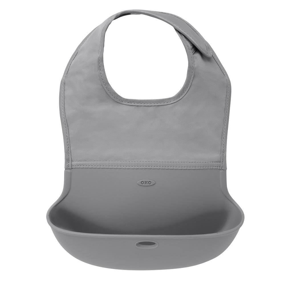 Oxo Tot Roll-Up Bib (Grey)-Feeding-OXO Tot-008369 GY-babyandme.ca