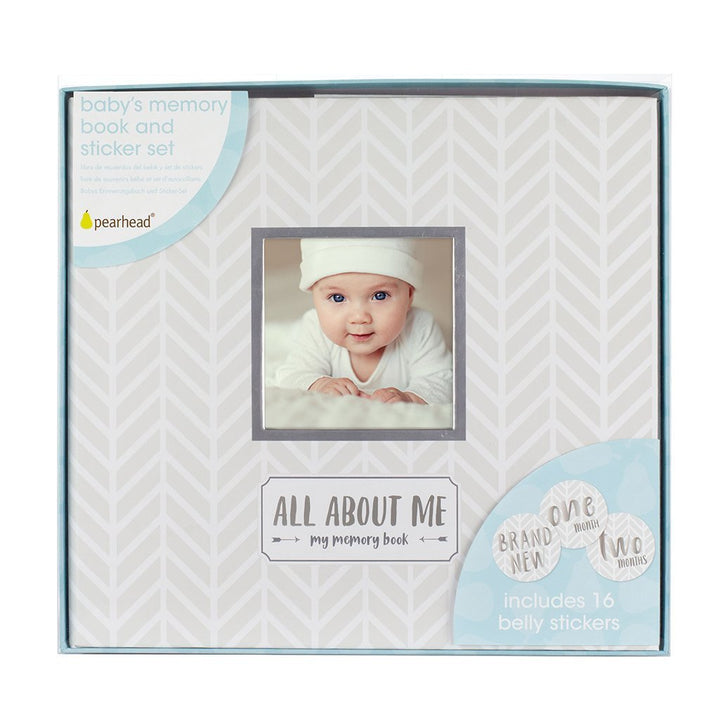 Pearhead Baby's Memory Book & Sticker Set (Herringbone)-Nursery-Pearhead-024406 WG-babyandme.ca
