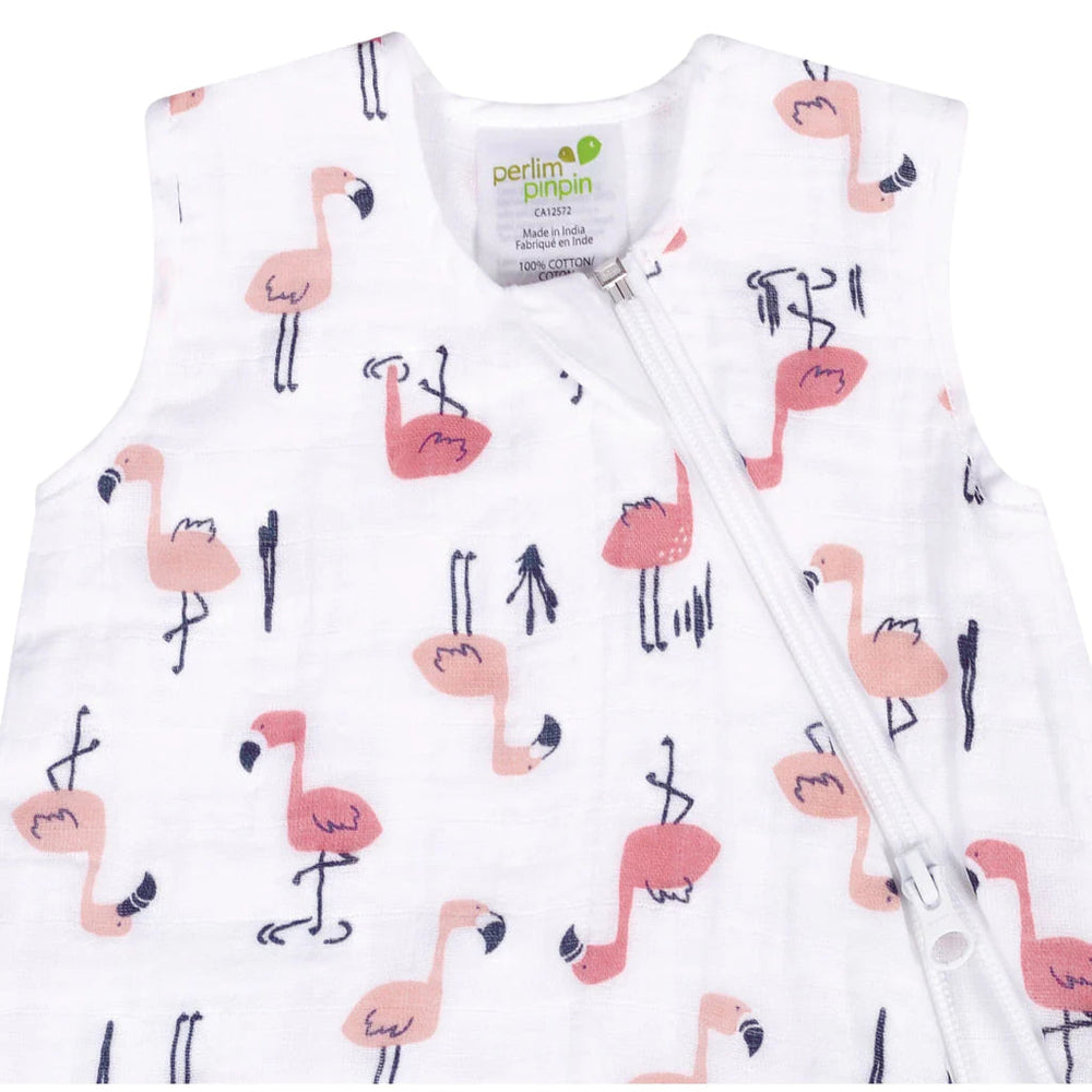 Perlimpinpin Cotton Muslin Sleep Bag 0.7 TOG (Flamingos)-Nursery-Perlimpinpin--babyandme.ca