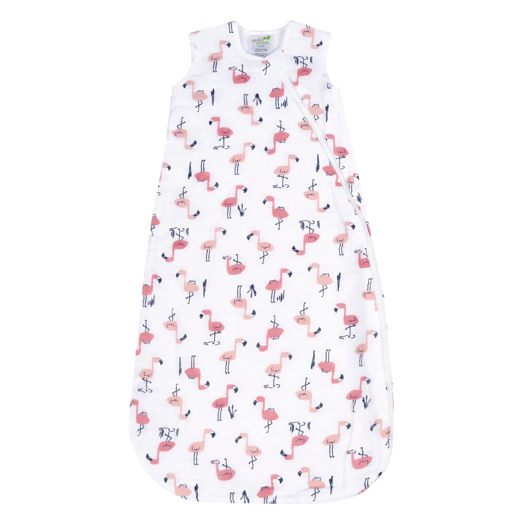 Perlimpinpin Cotton Muslin Sleep Bag 0.7 TOG (Flamingos)-Nursery-Perlimpinpin--babyandme.ca