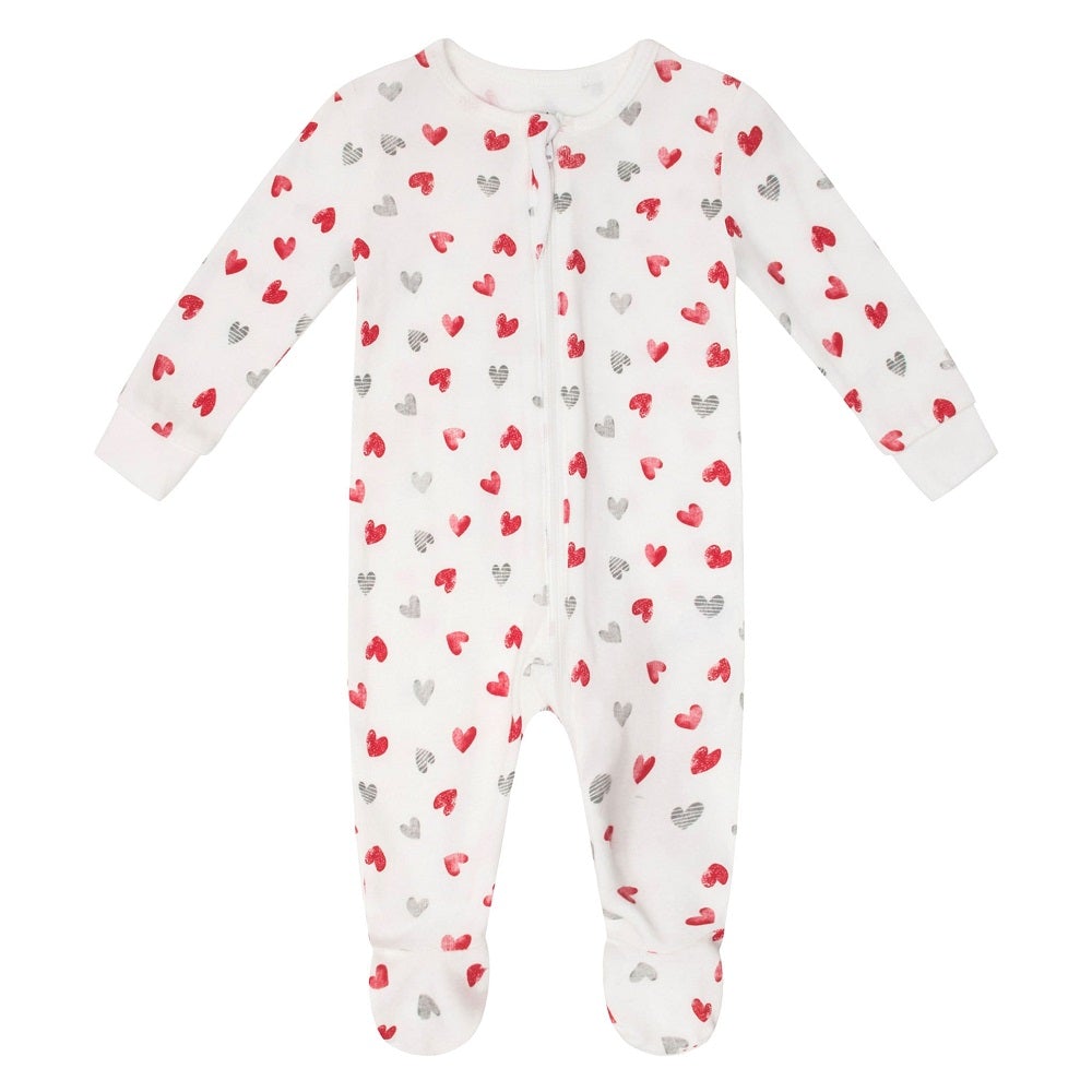 Petit Lem 02001 Footed Sleeper (Off White Hearts)-Apparel-Petit Lem--babyandme.ca