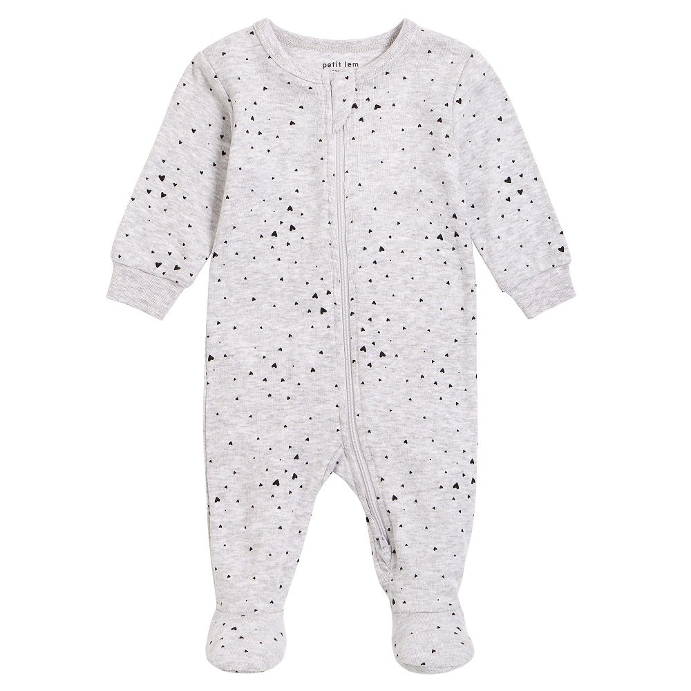 Petit Lem 06002 Footed Sleeper (Light Heather Grey Heart Confetti)-Apparel-Petit Lem--babyandme.ca