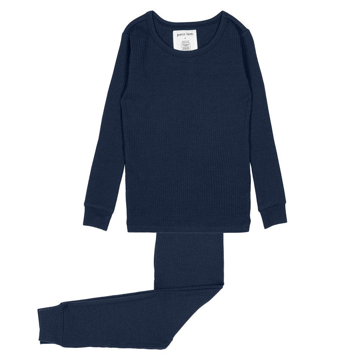 Petit Lem 12456 Long Sleeve Modal Rib Pajama Set (Anchor Navy Blue)-Apparel-Petit Lem--babyandme.ca