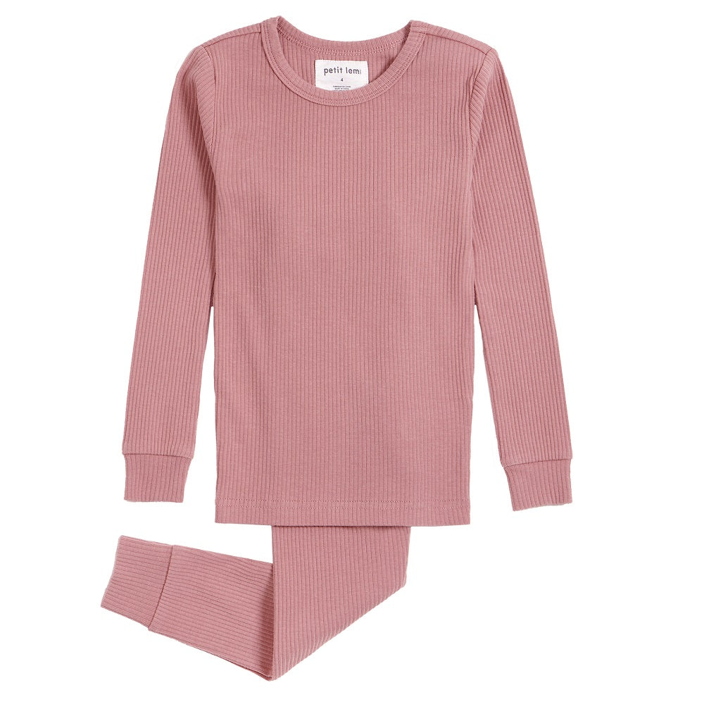 Petit Lem 21422 Long Sleeve Modal Rib Pajama Set (Wild Rose Pink)-Apparel-Petit Lem--babyandme.ca