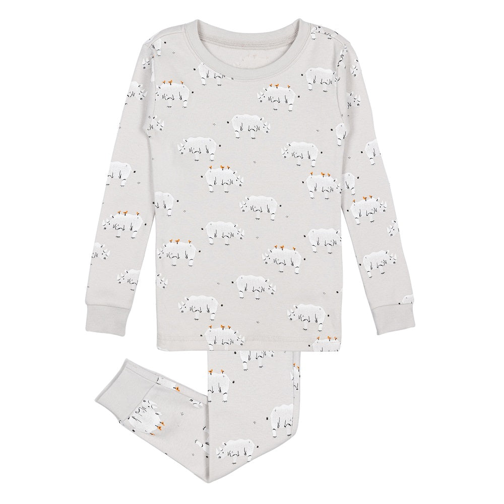Petit Lem 52412 Long Sleeve Pajama Set (Medium Heather Rhinos)-Apparel-Petit Lem--babyandme.ca