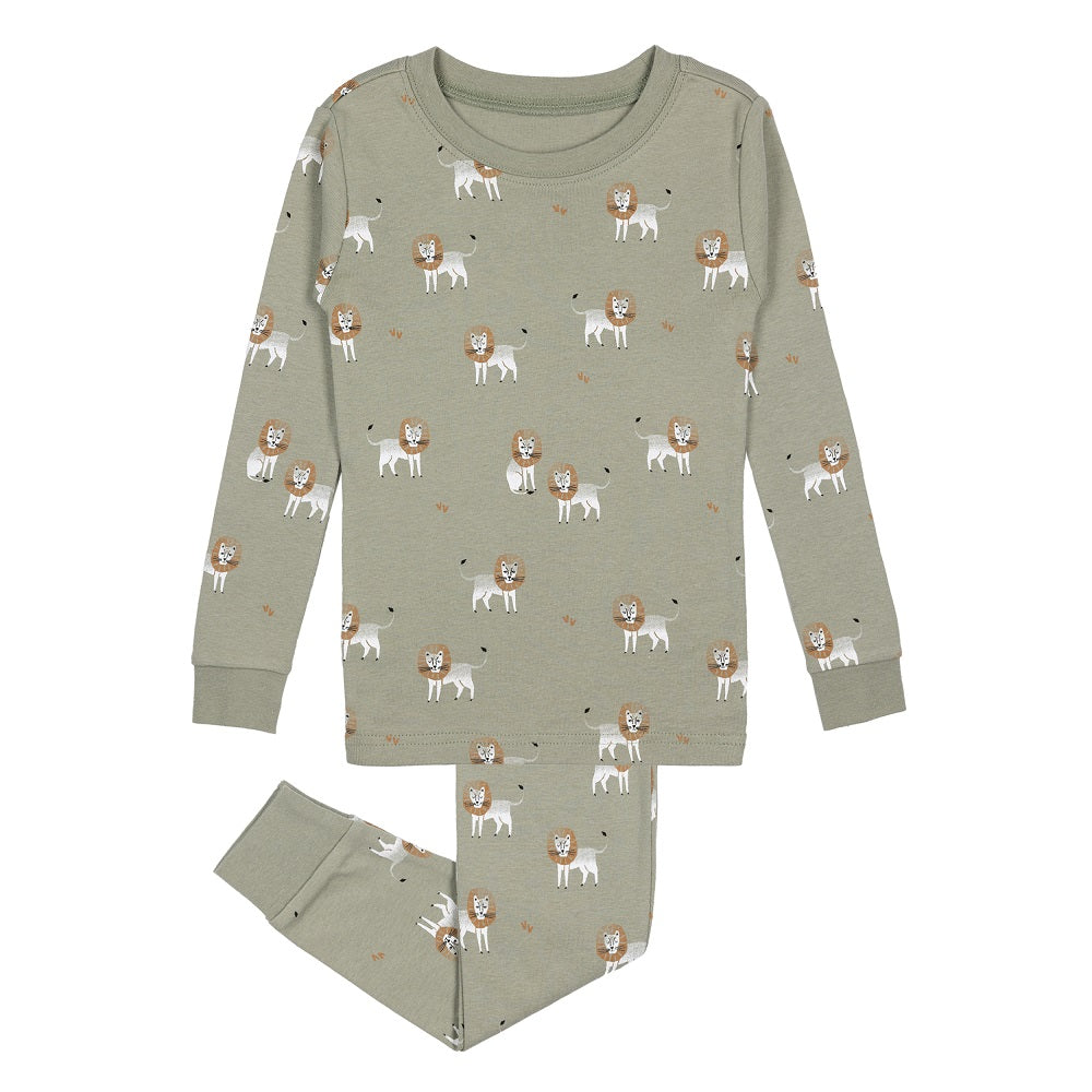 Petit Lem 54414 Long Sleeve Pajama Set (Green Lions)-Apparel-Petit Lem--babyandme.ca