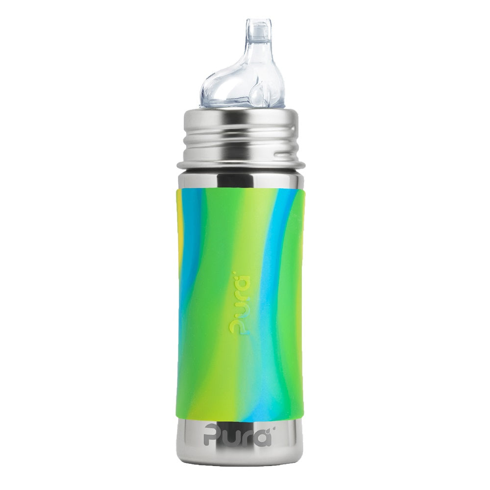 Pura 11oz Sippy Bottle (Aqua Swirl)-Feeding-Pura-020085 AS-babyandme.ca