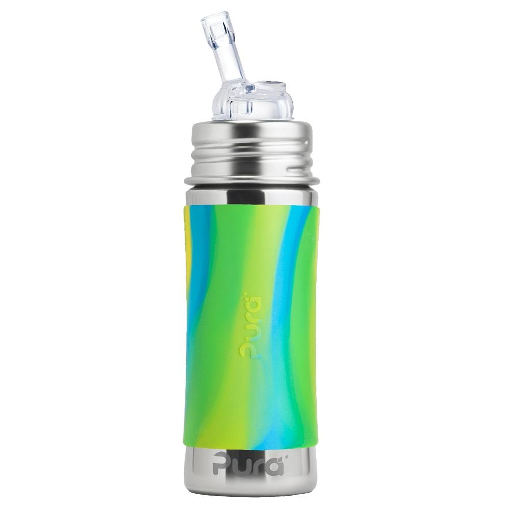 Pura 11oz Straw Bottle (Aqua Swirl)-Feeding-Pura-020086 AS-babyandme.ca