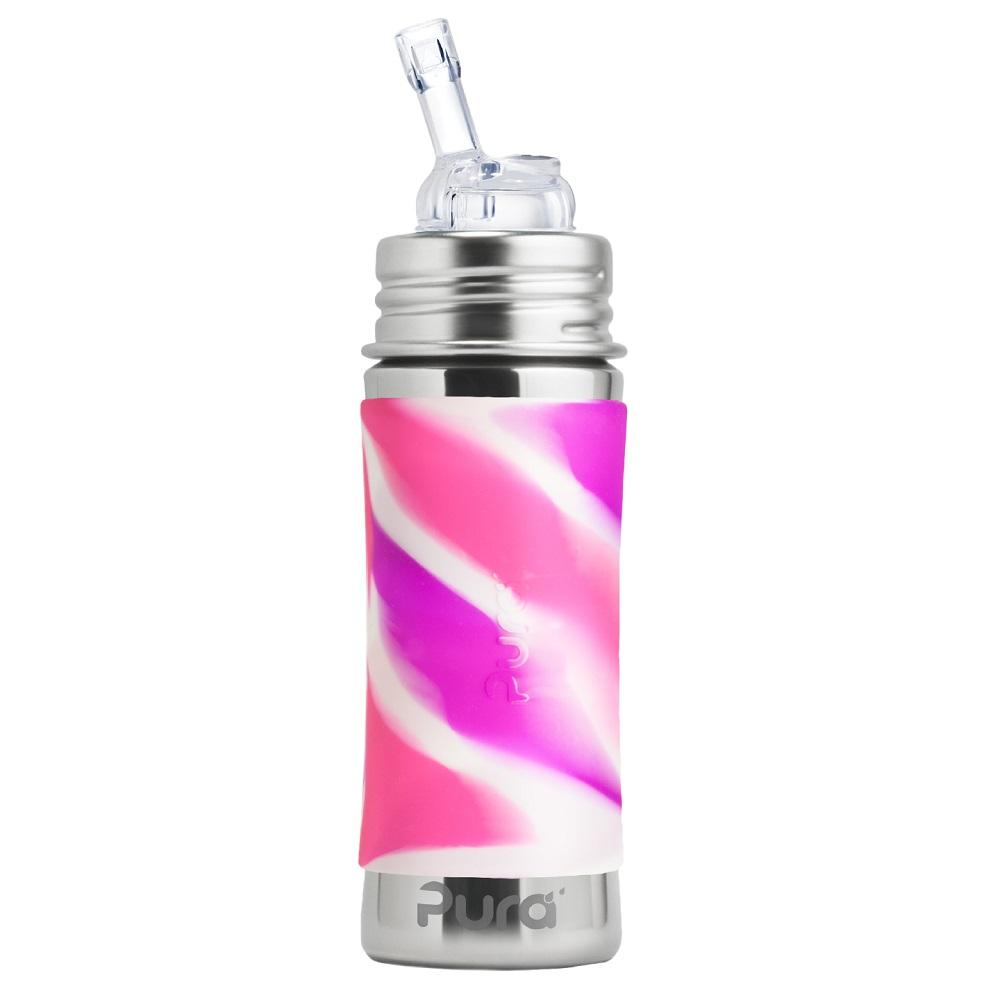 Pura 11oz Straw Bottle (Pink Swirl)-Feeding-Pura-020086 PS-babyandme.ca
