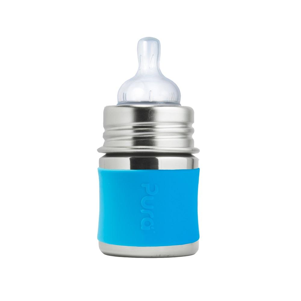 Pura 5oz Infant Bottle with Sleeve (Aqua)-Feeding-Pura-010971 AQ-babyandme.ca