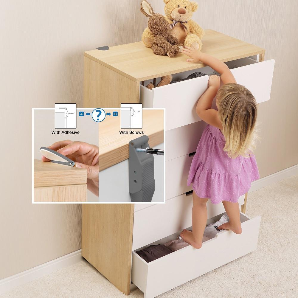 Qdos Zero-Screw Furniture Anti-Tip Kit (Grey)-Health-Qdos-027598 GY-babyandme.ca