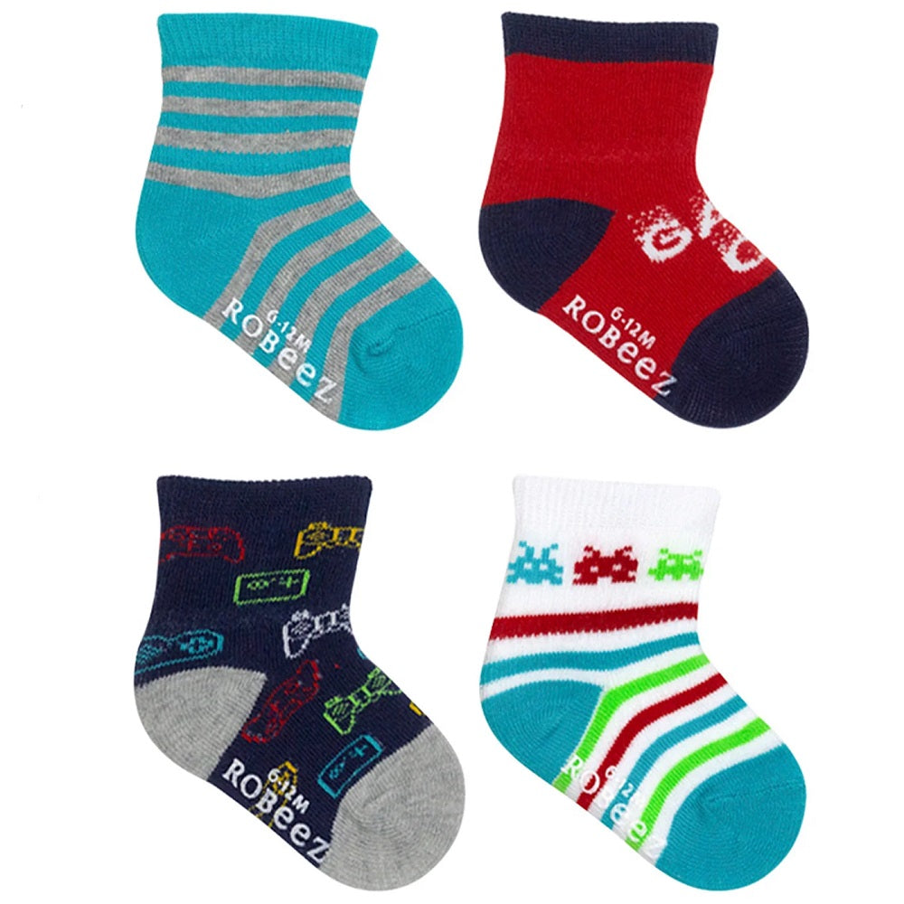 Robeez Crew Socks 6-Pack (Game On!)-Apparel-Robeez--babyandme.ca