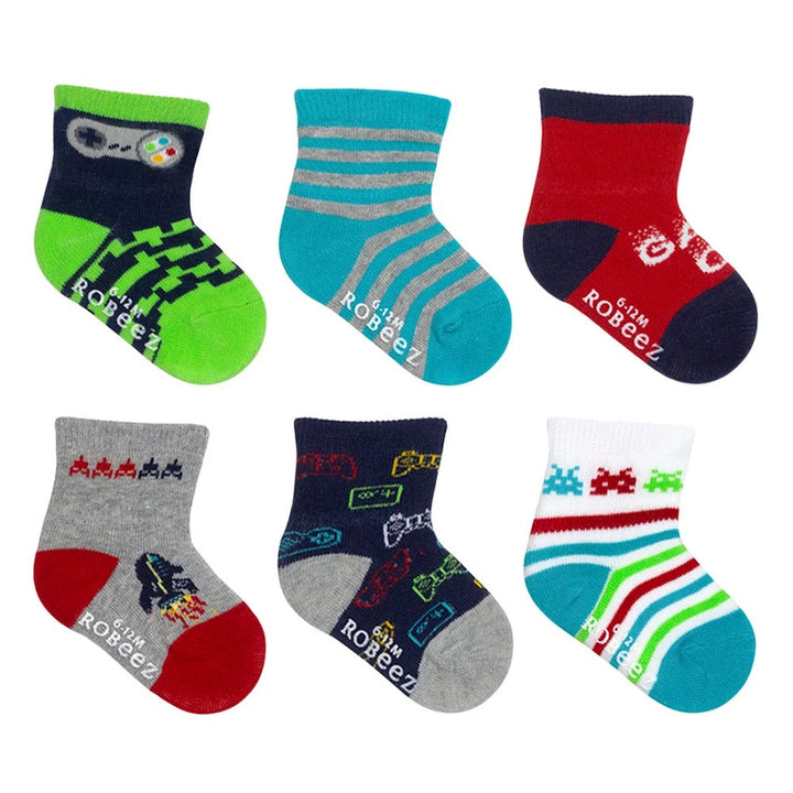 Robeez Crew Socks 6-Pack (Game On!)-Apparel-Robeez--babyandme.ca