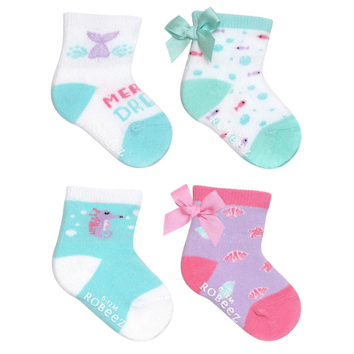 Robeez Crew Socks 6-Pack (Mermaid Dreams)-Apparel-Robeez--babyandme.ca