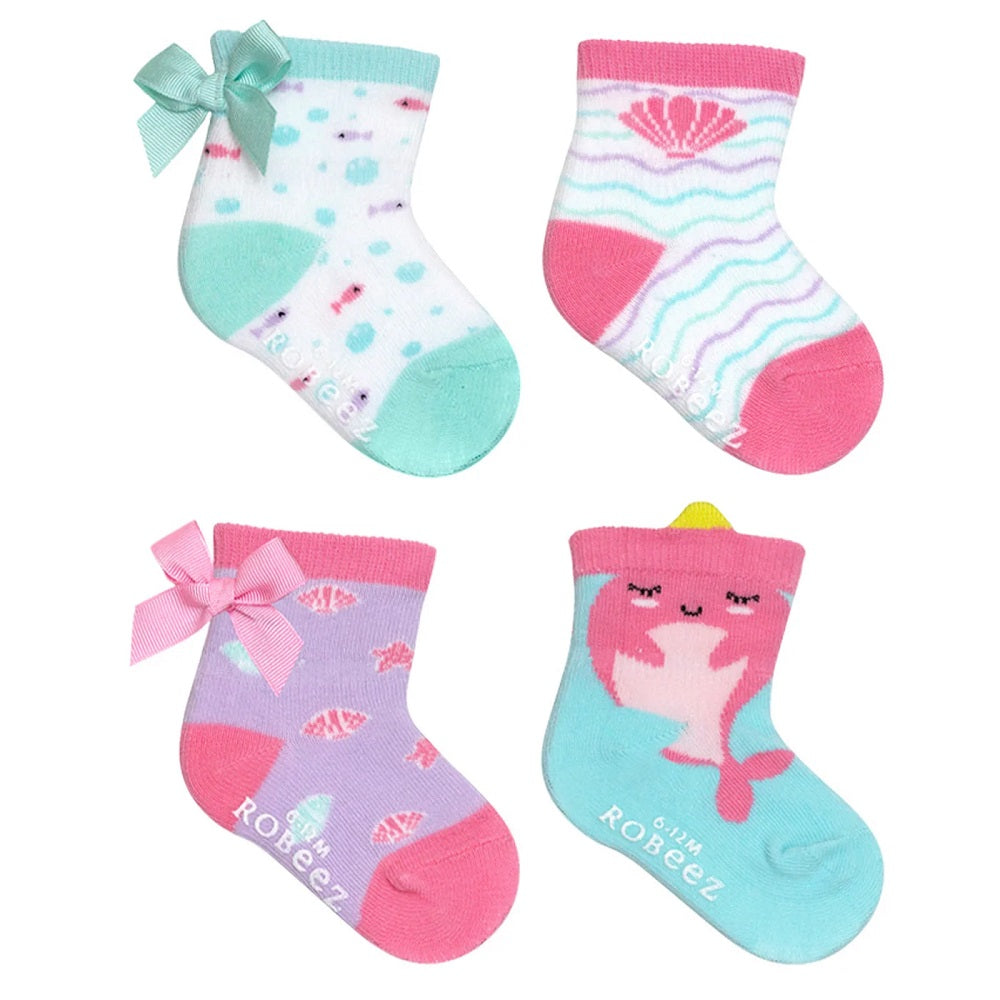 Robeez Crew Socks 6-Pack (Mermaid Dreams)-Apparel-Robeez--babyandme.ca