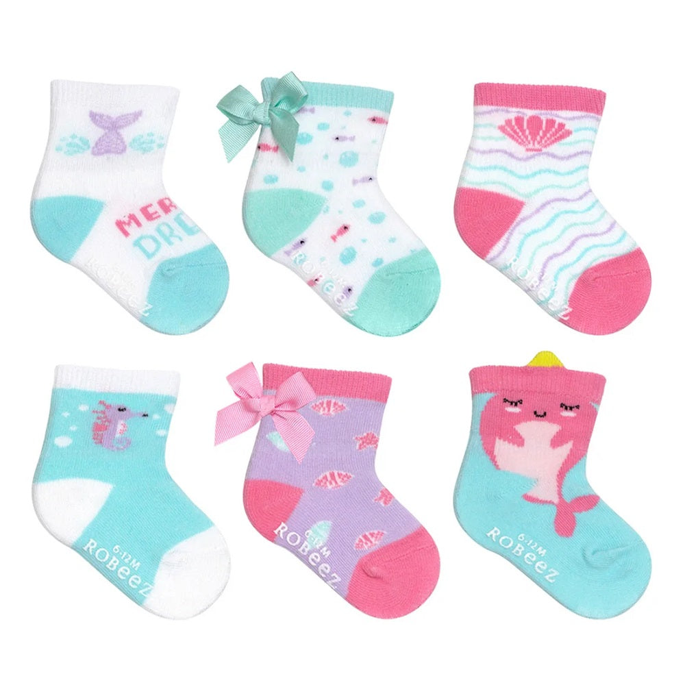 Robeez Crew Socks 6-Pack (Mermaid Dreams)-Apparel-Robeez--babyandme.ca