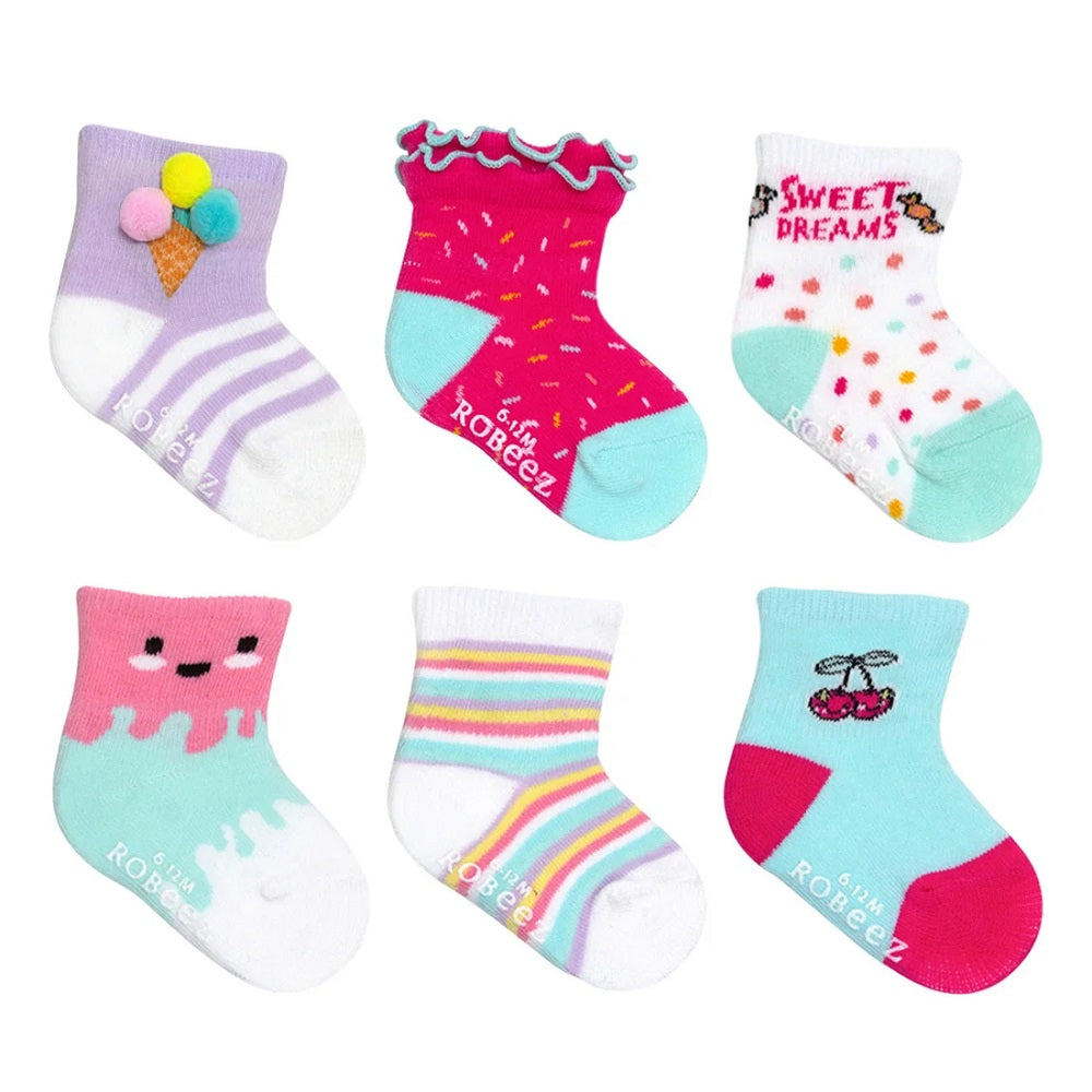 Robeez Crew Socks 6-Pack (Sweet Treats)-Apparel-Robeez--babyandme.ca