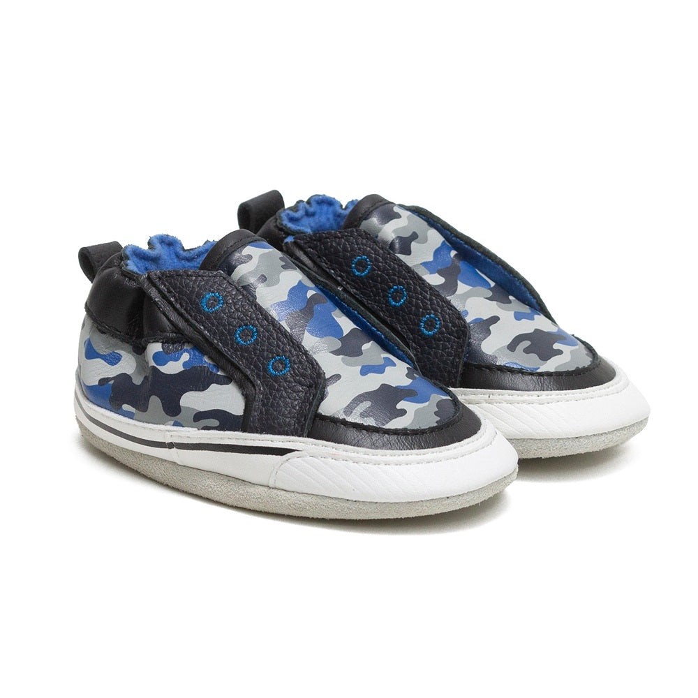 Robeez Soft Soles (Stylish Steve Black Camo Leather)-Apparel-Robeez--babyandme.ca
