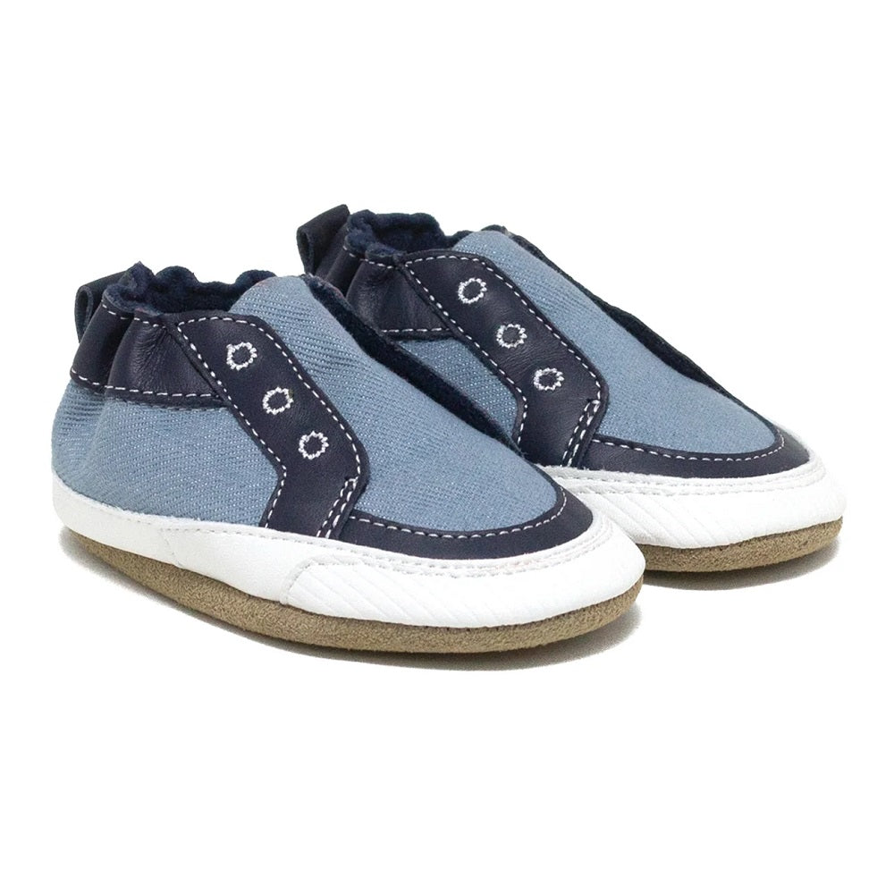 Robeez Soft Soles (Stylish Steve Blue Chambray)-Apparel-Robeez--babyandme.ca