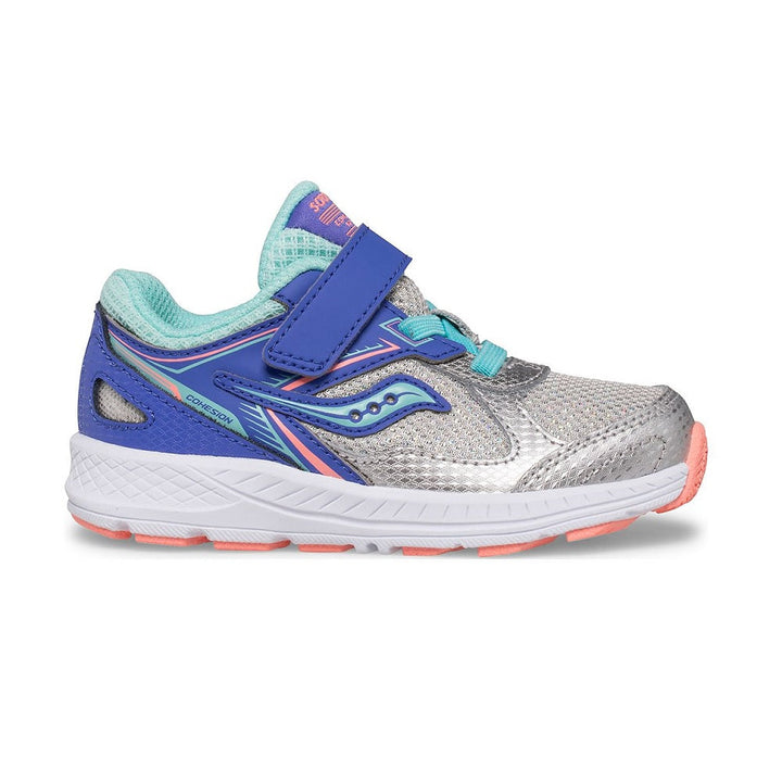 Saucony Kid's Cohesion 14 A/C Sneaker (Silver/Periwinkle/Turquoise)-Apparel-Saucony--babyandme.ca