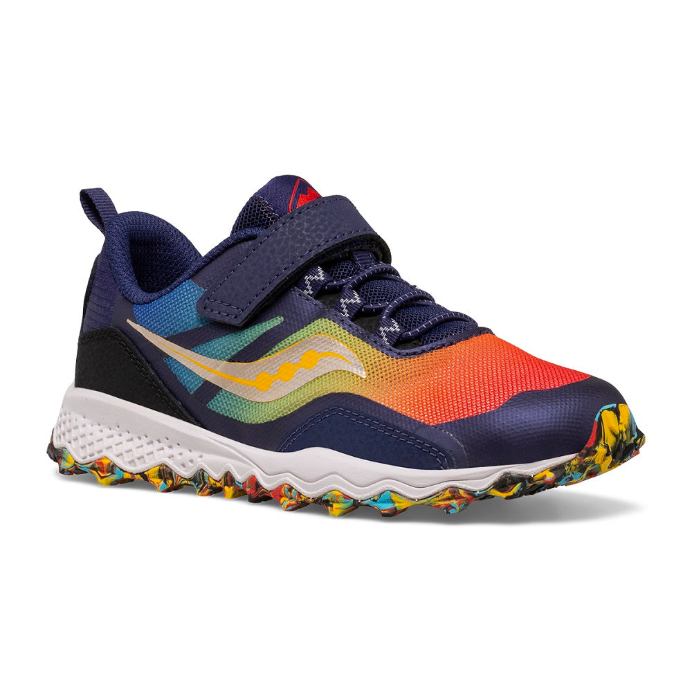 Saucony Kid's Peregrine 12 Shield A/C Sneaker (Blue/Red/Yellow)-Apparel-Saucony--babyandme.ca