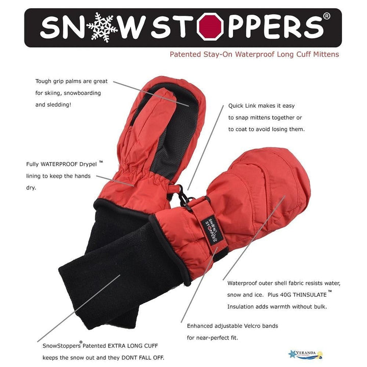SnowStoppers Original Extended Cuff Mittens (Coral Pink)-Apparel-SnowStoppers--babyandme.ca