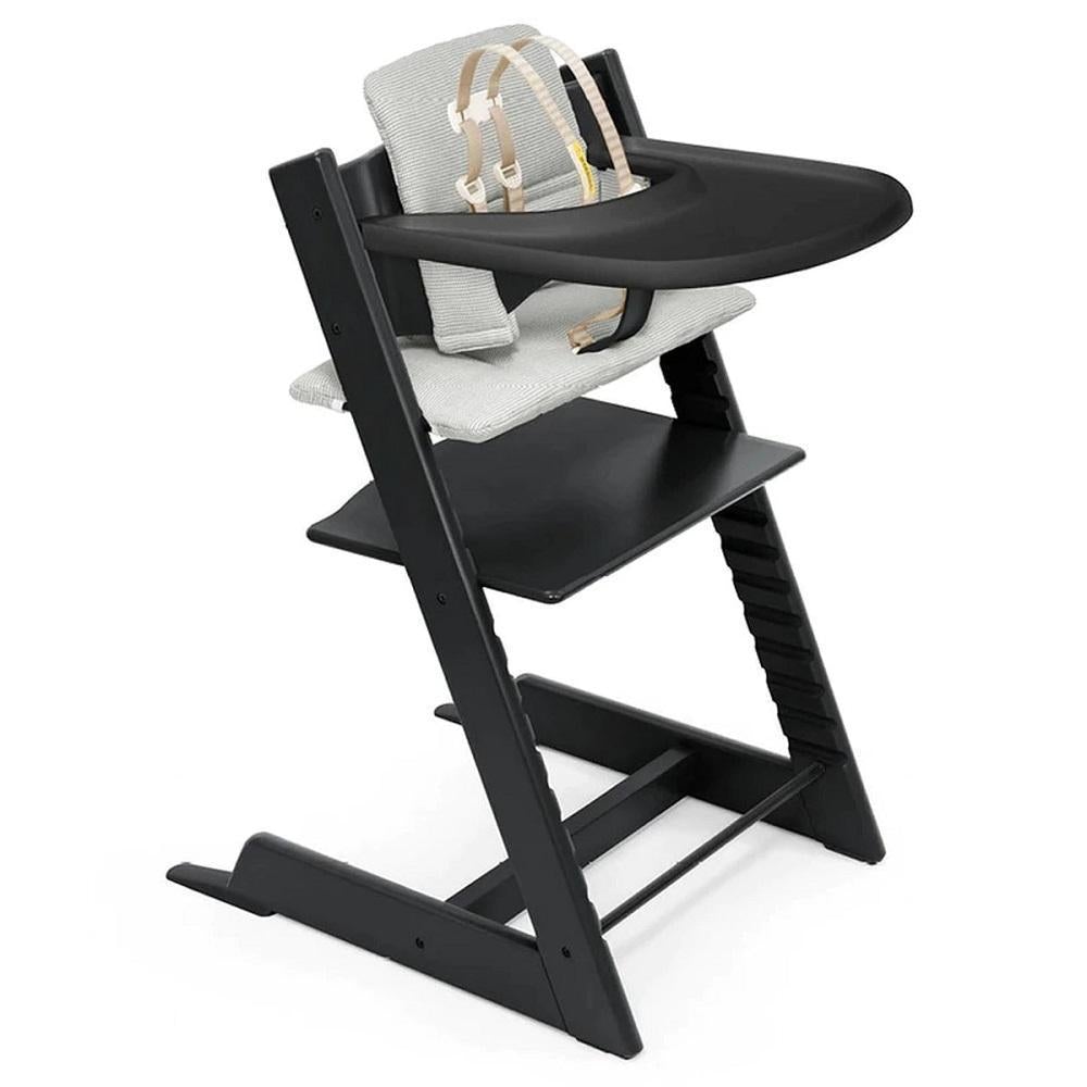 Stokke® Tripp Trapp® High Chair & Cushion with Stokke Tray (Black/Nordic Grey)-Feeding-Stokke-027570 BN-babyandme.ca