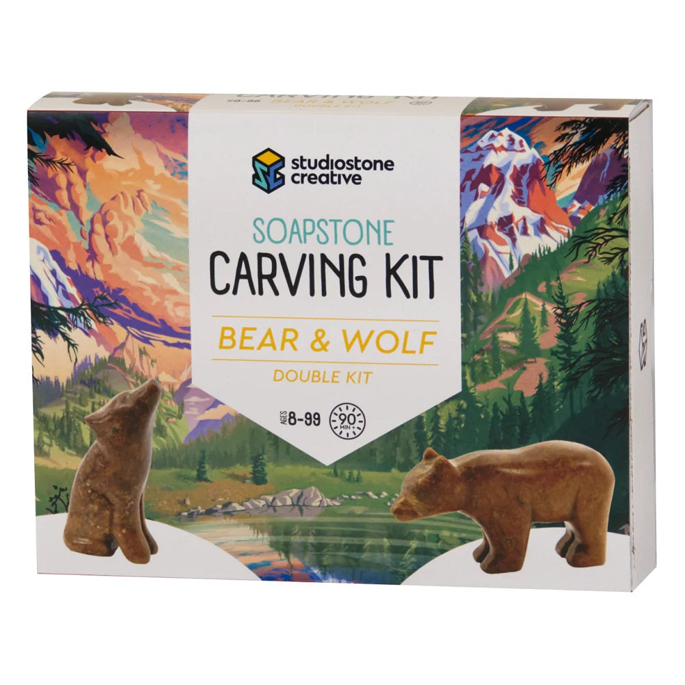 Studiostone Creative Soapstone Double Kit (Bear & Wolf)-Toys & Learning-Studiostone Creative-031096 BW-babyandme.ca