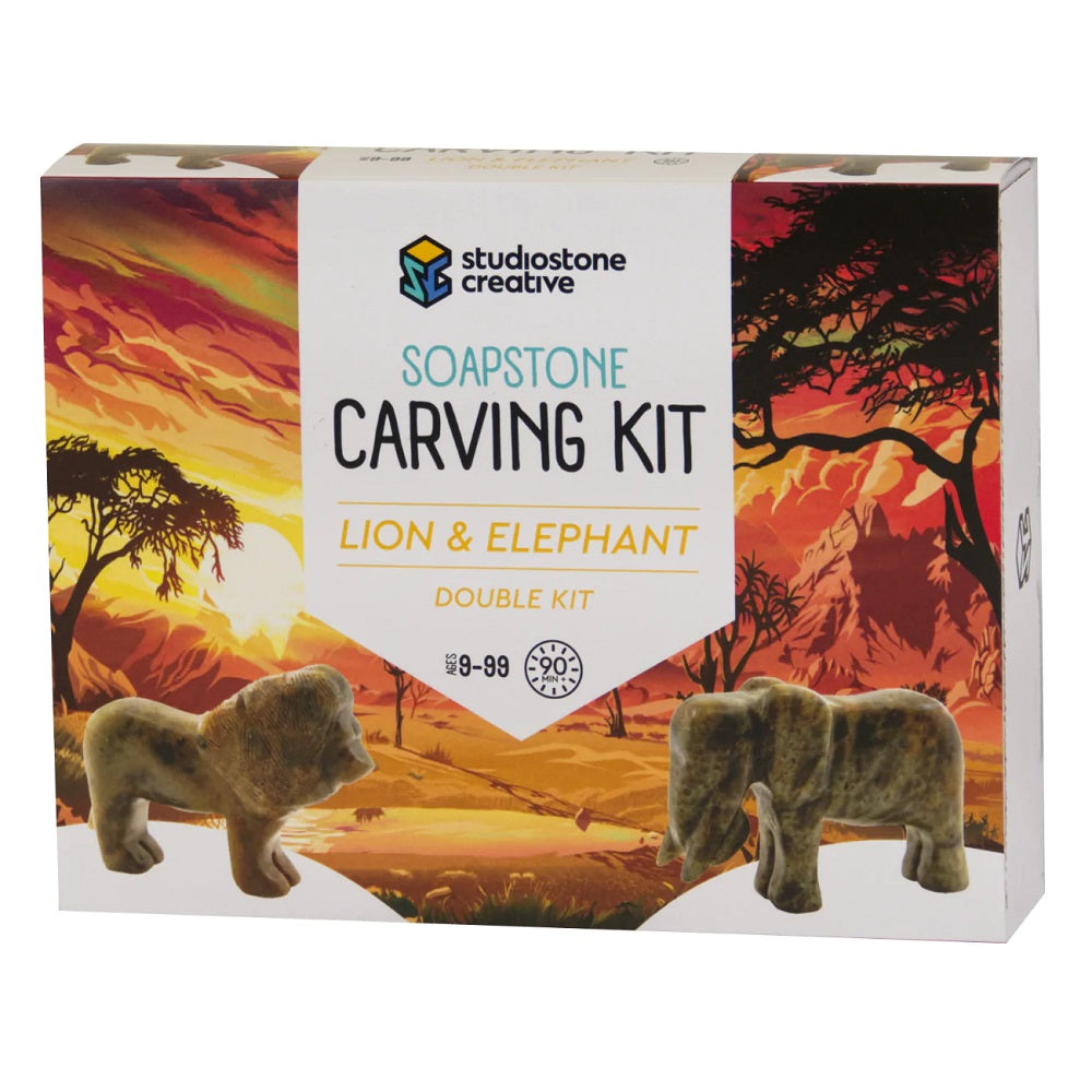 Studiostone Creative Soapstone Double Kit (Lion & Elephant)-Toys & Learning-Studiostone Creative-031096 EL-babyandme.ca