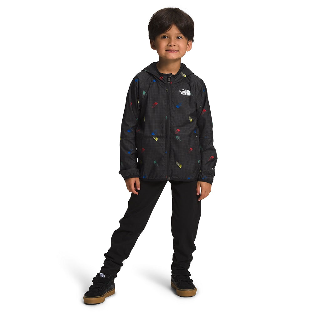 The North Face Kids' Never Stop Hooded Wind Jacket (TNF Black Tossed Logo Grid)-Apparel-The North Face--babyandme.ca