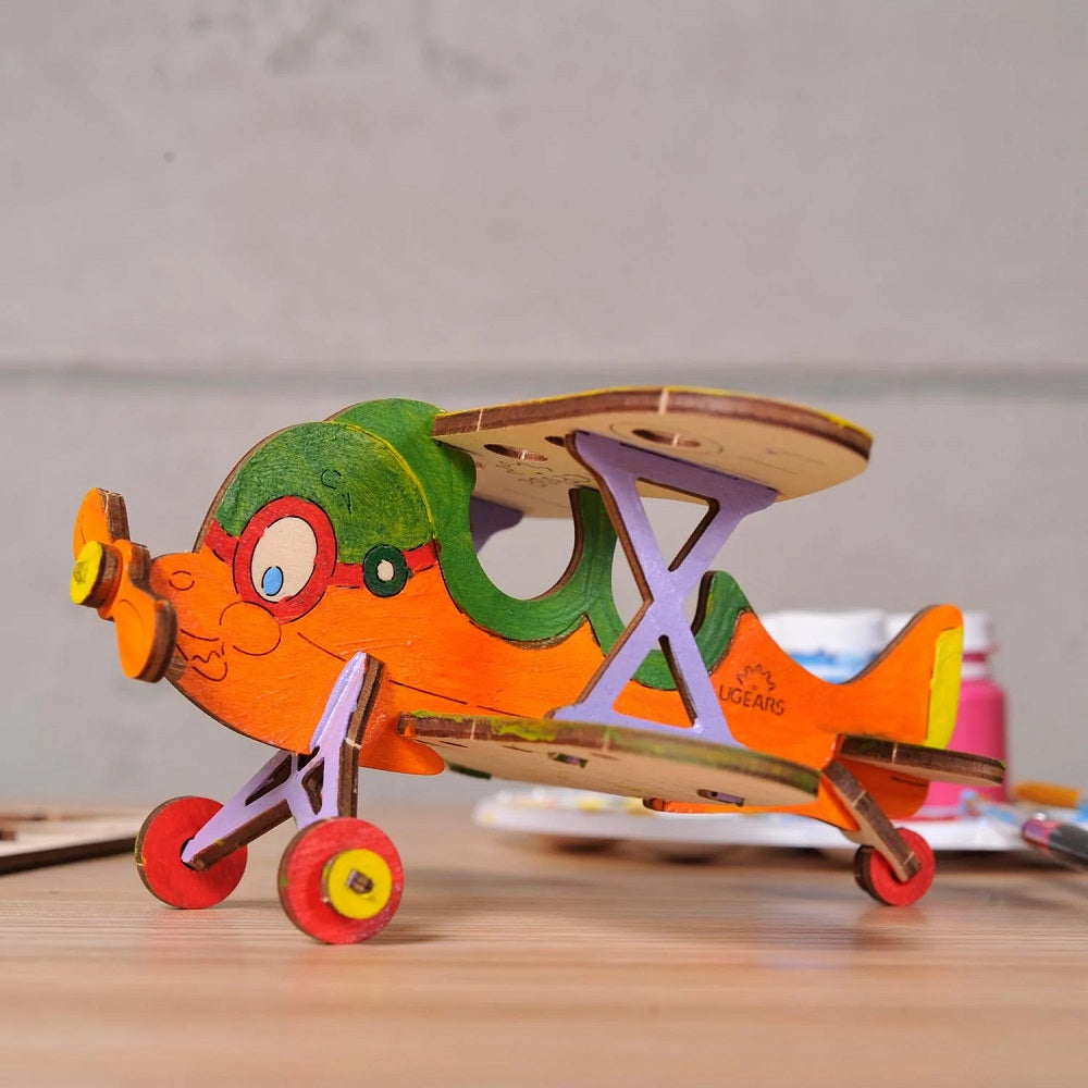 UGears 4Kids Colouring Model (Biplane) - FINAL SALE-Toys & Learning-UGears-031120 BP-babyandme.ca