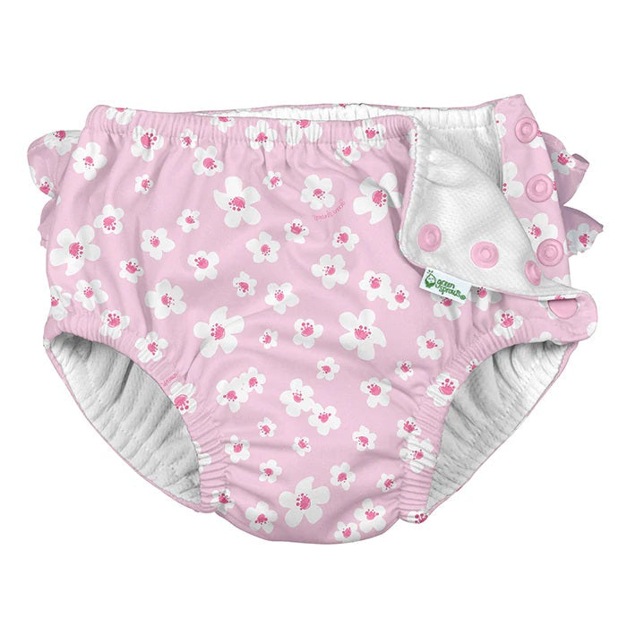 iPlay Ruffle Snap Reusable Swim Diaper (Light Pink Small Blossoms)-Apparel-iPlay--babyandme.ca